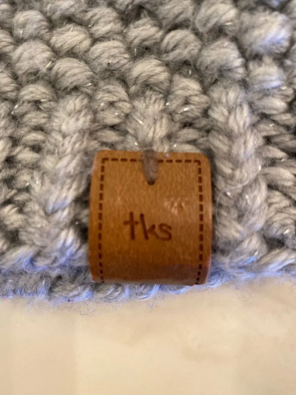Boutique Gray Knit Pom Beanie‎ Cozy Stocking Hat Sparkle Thread Faux Fur Pom